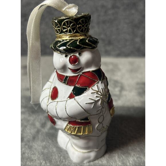 Vintage Cloisonné Enamel Snowman Figurine Christmas 4” - Picture 1 of 6